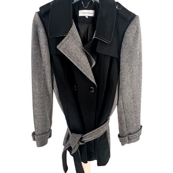 Calvin Klein Women's Herringbone Belted Coat - Picture 1 of 10